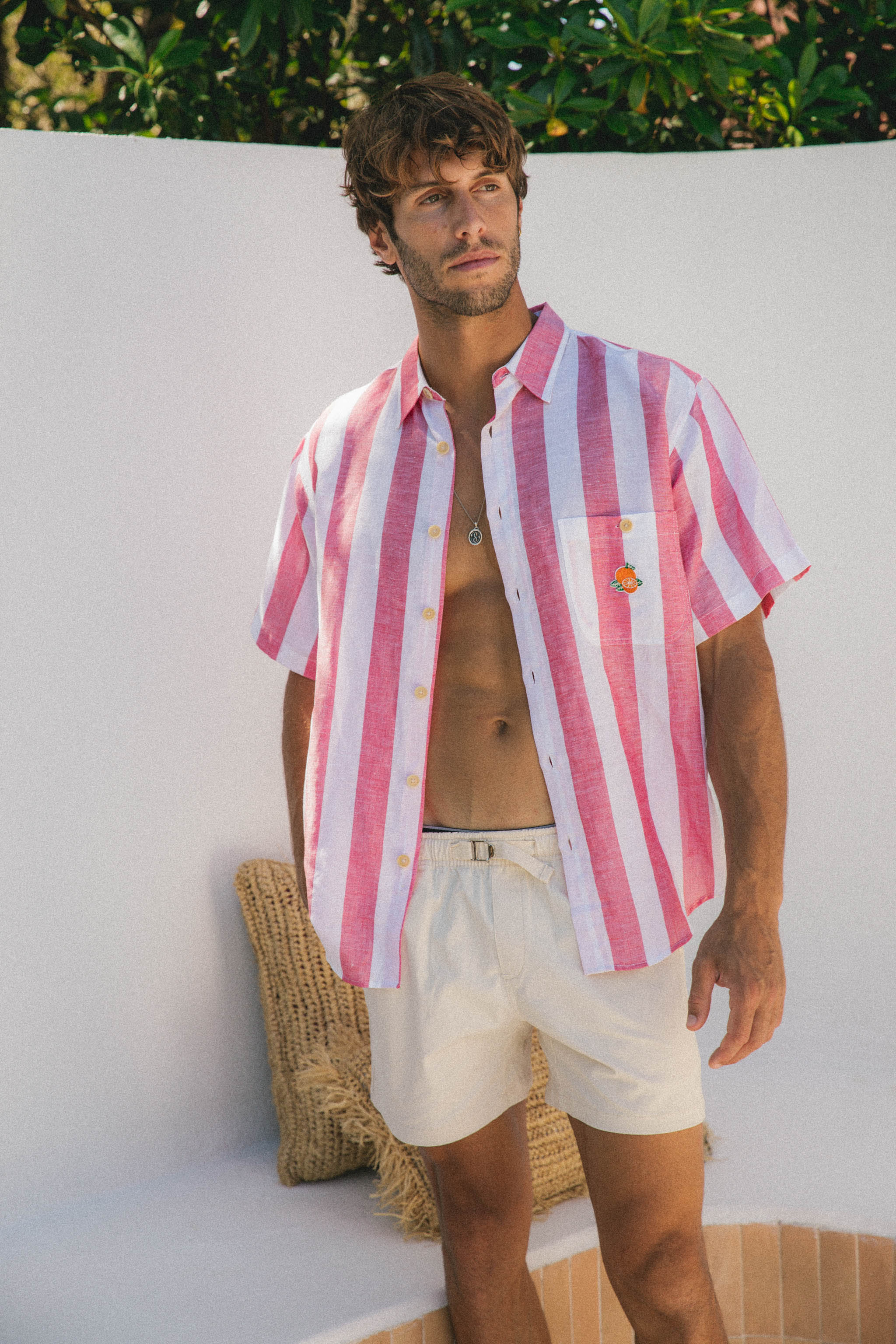 Lorenzo - Red And White Striped Linen Shirt